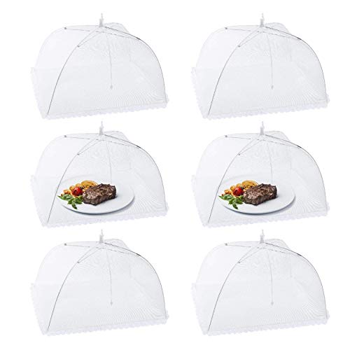 Homealexa Vliegenkap, set van 6 afdekkappen voor eten, opvouwbare taartafdekking, vliegenscherm, levensmiddelenafdekking, perfecte bescherming voor eten, fruit, picknick, BBQ, 44 x 44 x 30 cm, wit