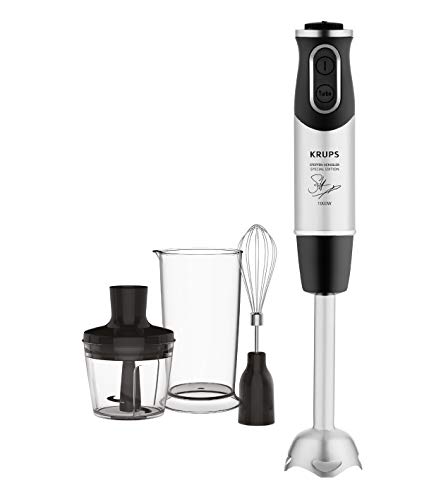 Krups Perfect Mix staafmixer HZ6568 | Blender | 1000 Watt | Stalen voet | 4 extra scherpe messen | Powelix technologie | garde | 500 ml hakmolen | 800 ml maatbeker | roestvrij staal / donkergrijs