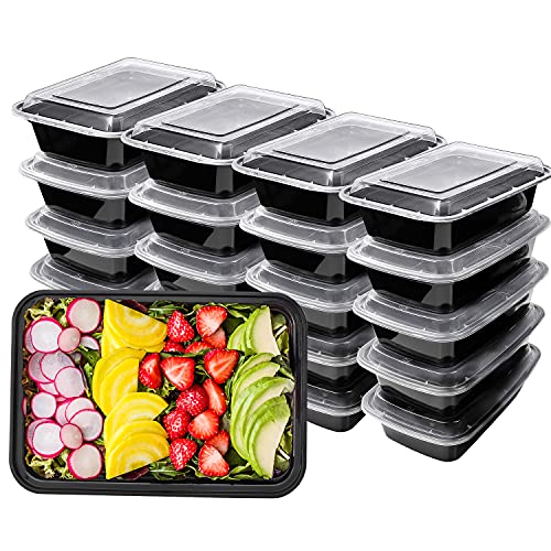 HENSHOW 1-Compartiment Maaltijdvoorbereidingscontainer Set Van 20 Stuks, 1000Ml Premium Herbruikbare Bpa-Vrije Voedselcontainer Lunches Met Deksels, Magnetron, Diepvriezers En Vaatwassers Veilig