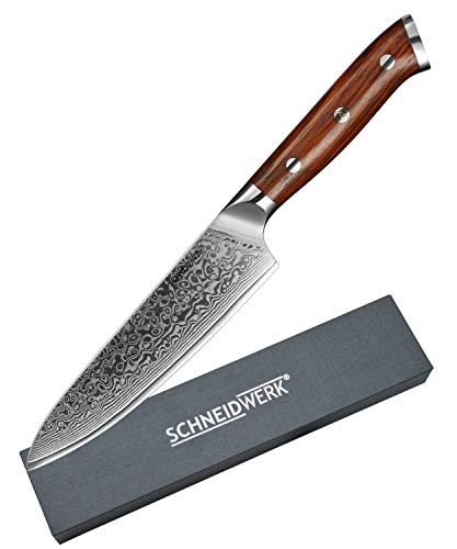 SCHNEIDWERK Multifunctioneel mes damastmes, keukenmes 13 cm lemmetlengte, 67 lagen roestvrij staal damast, koksmes damaststaal, zeer scherp, damaststaal roestvrij DI-serie