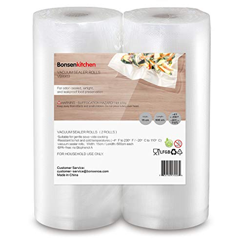 Bonsenkitchen Vacumeerrollen & zakken VOORDEELVERPAKKING - 2 Rollen 15x600cm , Diepvriezer en magnetron bestendig 100% BPA-vrij