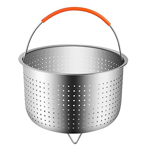 Bluedream 6Qt roestvrijstalen stoommand, pan, accessoires, snelkookpan met siliconengecoat handvat, compatibel met de meeste snelkookpannen – stomen van groenten, eieren