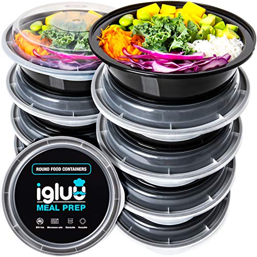 Igluu Meal Prep - Ronde Maaltijdbereidingscontainers - Herbruikbare BPA-vrije Voedselcontainers Met Luchtdichte Deksels - Magnetron,Vriezer en vaatwasmachinebestendig - Ideale stapelbare saladekommen - 10 stucks