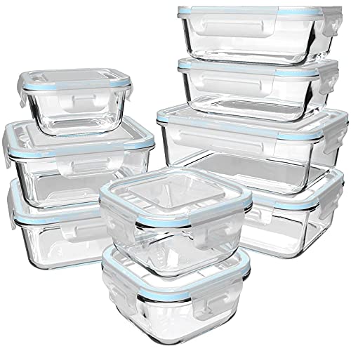Genicook glazen vershouddozen, set van 9 stuks, voorraadbakken met deksel, bewaarbakken voor levensmiddelen, magnetron, LFGB goedgekeurd voor thuiskeuken