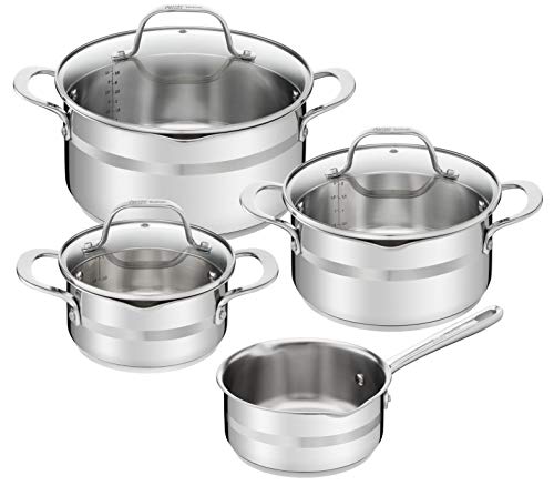 Tefal E494S7 Jamie Oliver Brushed Pannenset, Inclusief 3 Glazen Deksels, Roestvrij Staal, 7-Delig