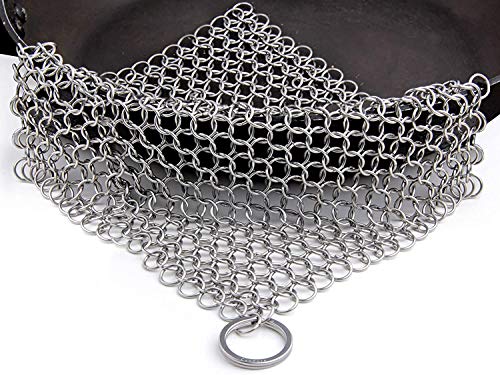 Candure Gietijzeren Cleaner RVS Scourer 7x7 Inch Chainmail Scrubber voor alle soorten koekenpannen, gietijzeren pannen, barbecues & Hollandse ovens