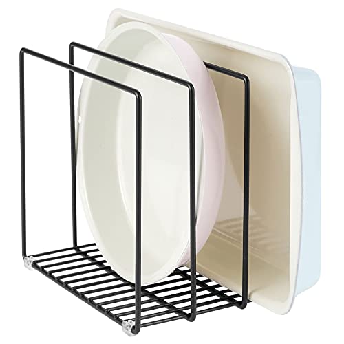 mDesign - Pannenrek - dekselhouder - voor het opbergen van bakgerei, kookgerei, pannen en meer - bergruimte voor keukenkastje - met 3 uitsparingen - zwart