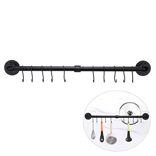 BTSKY 80CM industriële pijp pan pot rek met 10-haken - wandmontage keukengerei kookgerei Hanger Organizer, keukengerei deksel handdoeken houder