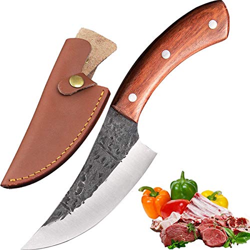 Promithi Japans mes koolstofstaal damast handgemaakt keukenmes hakmes scherp met mantel, gebruikt voor chopper botten vleesmes, houten handvat