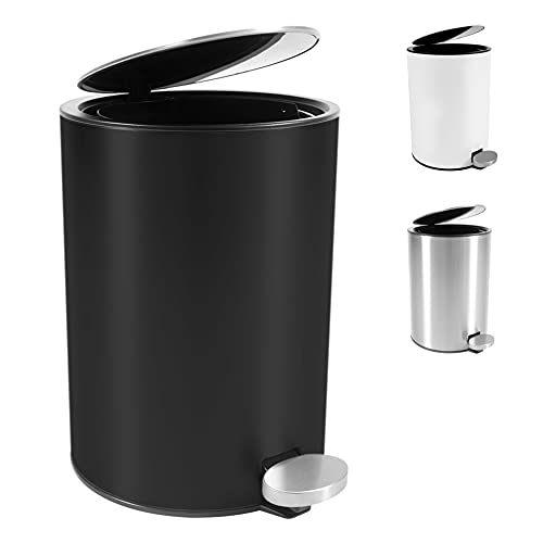 Bamodi Badkamer Prullenbak 3 liter - Badkamer Vuilnisbakken - Prullenbak met Deksel - Kleine Pedaalemmer voor Badkamer/Toilet - Roestvrij Stalen Afvalemmer met Uitneembare Binnenemmer (Zwart)