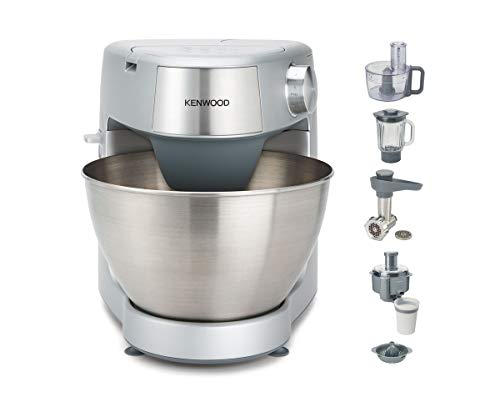 Kenwood Prospero+ KHC29.P0SI Keukenmachine, 4,3 l roestvrijstalen kom, 1000 watt, incl. 3-delige patisserieset, hakmolen, glazen mixopzetstuk, vleesmolen, sapcentrifuge en spatbescherming, zilver