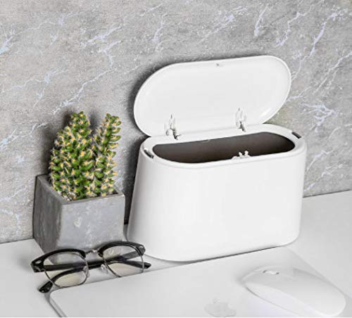 AYADA Tafelafvalemmer met deksel, mini afvalbak, tafel afvalemmer, badkamer cosmetica-emmer, tafelafvalbak voor keuken, badkamer, bureau, toilet, auto, bed, geurdicht, klein plastic, 1,5 l (wit)