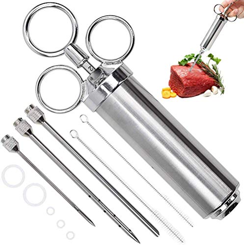 304 Rvs Vlees Injector Spuit, Turkije Basting Smaak Voedsel Kruiden Injector Kit, 3 Marinade Injector Naalden en 2 Schoonmaakborstels voor Grill BBQ Vlees