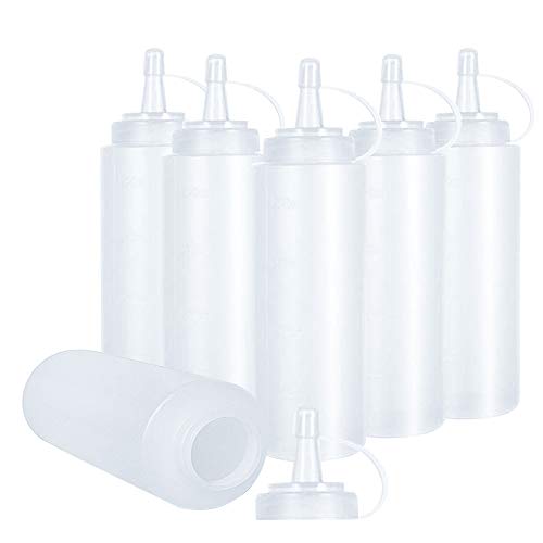 KANOSON Squeeze flessen voor sauzen,6 Pack 250ml/8.8oz Kleine Squeezy Condiments Fles met mondstuk - BPA-vrij, niet lekken, Geschikt voor koken, verf, bakken, BBQ, saus, hete saus, olijfolie, Mayonaise