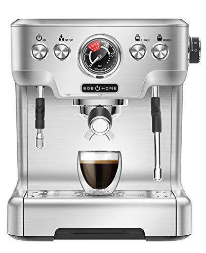 Bob Home Espressomachine Espresso Club – 20 bar, drukindicator, gegoten aluminium behuizing, melkopschuimer, warmwatersproeier, espresso met één druk op de knop
