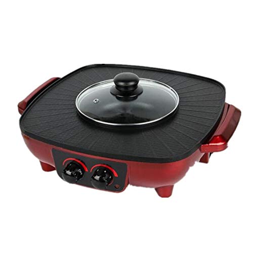 Barbecue Hot Pot Double Pot, Koreaans Thai elektrische grill, elektrische fondue, een stuk koken Pot, elektrische barbecue, elektrische bakblik (Color : Red)
