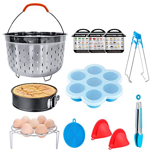Bestcool Pot Accessoires, 9 Stks Snelkookpan Set Steamer Mand met Ei Stoomrek, Ei Bijt Mallen/Non-Stick Springform Pan/Keuken Tang (6,8 QT )
