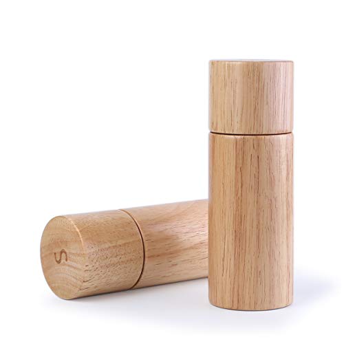 KKC zout- en pepermolenkit, hout, rubberhout, verstelbare grove molen, keramische rotor-BPA niet inbegrepen voor kookgerei