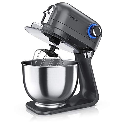 Arendo - Krachtige keukenmachine 5 liter – roestvrij stalen roermachine kneedmachine – planetair roersysteem – roestvrijstalen kom – incl. 3 roergereedschappen – 5 standen – 1200 W – Cool Grey