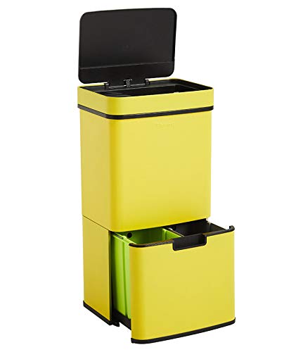 Homra Nexo Prullenbak afvalscheiding 3 vakken - 72 Liter (2x12 + 48 Liter) met Sensor- Design Trio Afvalemmer RVS - Geel