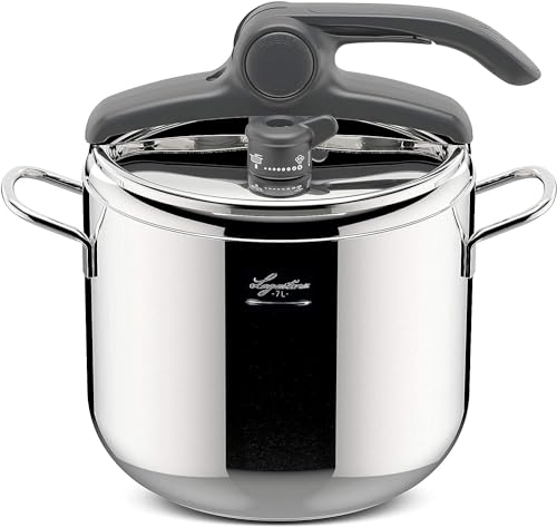 Lagostina Irradial Control Lagoeasy'UP snelkookpan 7 l van roestvrij staal 18/10 Ø 22 cm, inductie en gas, deksel met eenvoudige opening, bodem Irradial Plus 3-laags