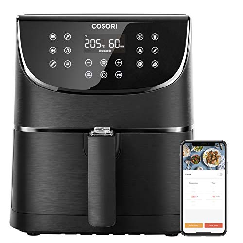 COSORI Smart WiFi Heteluchtfriteuse 5,5 l XXL friteuse heteluchtfriteuse Airfryer met app-bediening, led-touchscreen, 11 programma's, voorverwarmen en warm houden, shake-modus, 100 receptenboekje, zonder olie, 1700 W