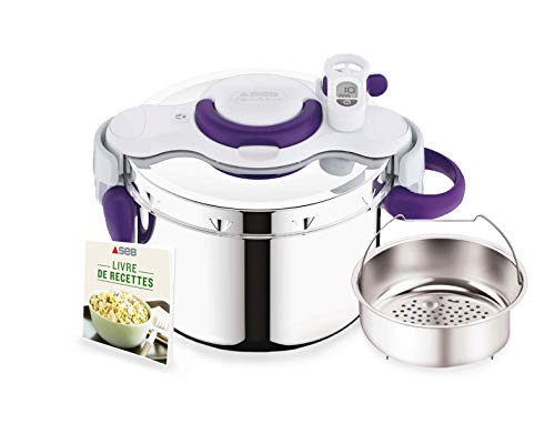 Seb CLIPSOMINUT' Perfect+, violet, 6 l, inductiekookpan, 100 recepten, snelkookpan, gemaakt in Frankrijk, eenvoudig te bedienen, timer met inklapbare handgrepen, P4900700, 6 liter