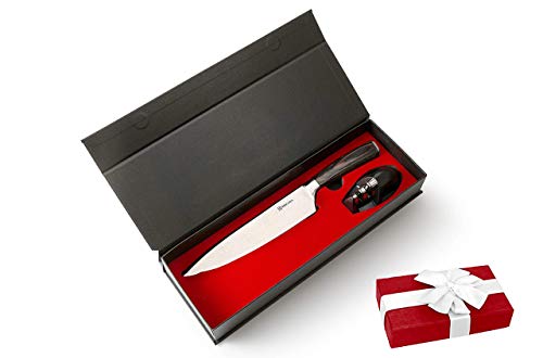 BRIGADA Germany koksmes keukenmes universeel mes van hoogwaardig roestvrij staal 20 cm incl. elegante messenslijper, hoogwaardige geschenkdoos