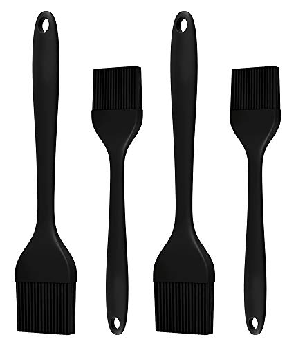 Naomo Siliconen Invetkwasten voor Barbecue, Bakpenselen, Gebak Borstel, Keuken Kwast voor BBQ, Bakken, Koken (Set of 4, Zwart)
