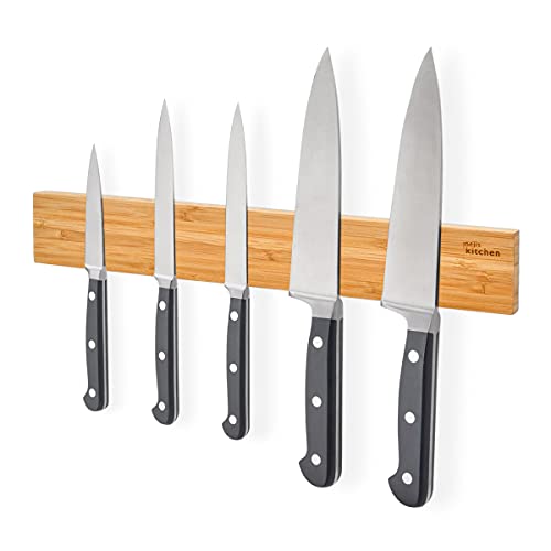 Magnetisch messenrek van bamboe | Magnetische meshouder van 40 cm voor muur, ideaal voor keukenmessen en benodigdheden | Magneten met houten messen voor muren | Magnetische messtrip