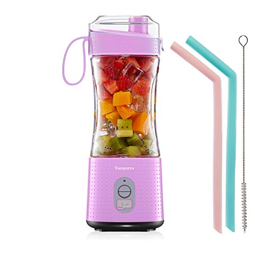 Draagbare Blender voor Smoothie en Protein Shakes - Vaeqozva Persoonlijke Mini Fruit Mixer 4000mAh USB Oplaadbaar On The GO Handhold Sap Cup 13oz Fles voor Reizen Thuis Kantoor Buiten Chic Roze