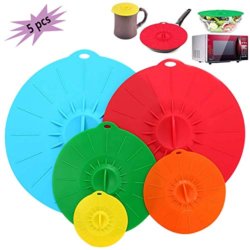 DERU® Deksel van silicone, 5-delige vershouddeksels in verschillende maten, siliconen afdekking, BPA-vrij en herbruikbaar, bewaardeksel voor kommen, bekers, blikjes, fruit en magnetron