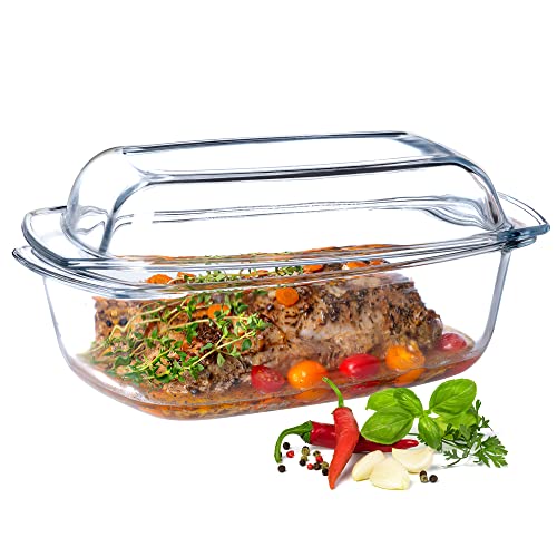 KADAX Ovenschaal met deksel en handgrepen, 5,1 l, rechthoekige glazen braadpan van hittebestendig glas, glazen ovenvorm voor vlees, lasagne, oven