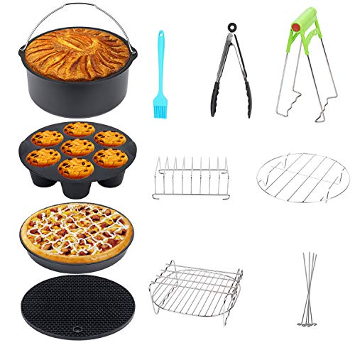11 Stks XL Air Fryer Accessoires 8 Inch voor Philips, Gowise, Cozyna Air Fryer, Compliant Fit All 3.7-5.8QT, Nonstick Coating, BPA vrij, Universeel