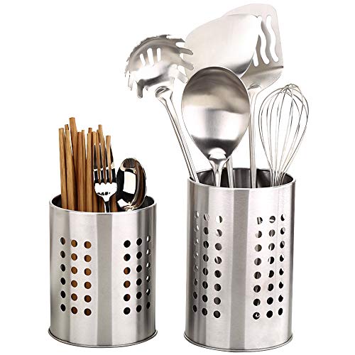 2 stuks keuken roestvrij staal kookgerei houder, roestvrij staal roestbestendig groot keukengerei organizer bestek Caddy voor het organiseren van laden en werkbladen voor alle keukens