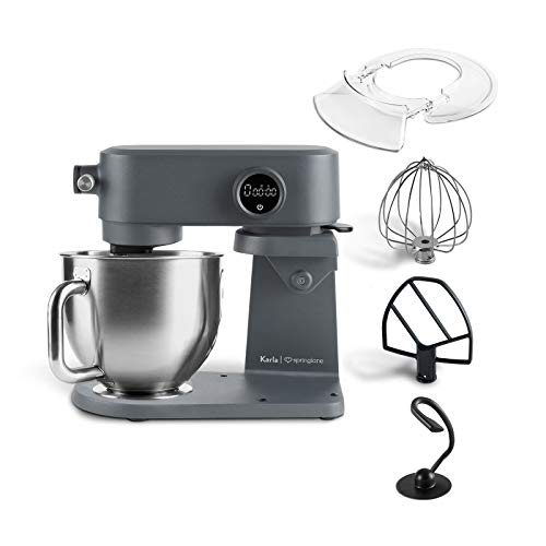 Keukenmachine Karla 800W, 5,2L roestvrijstalen kom incl. garde, platte menghaak, deeghaak - Antraciet