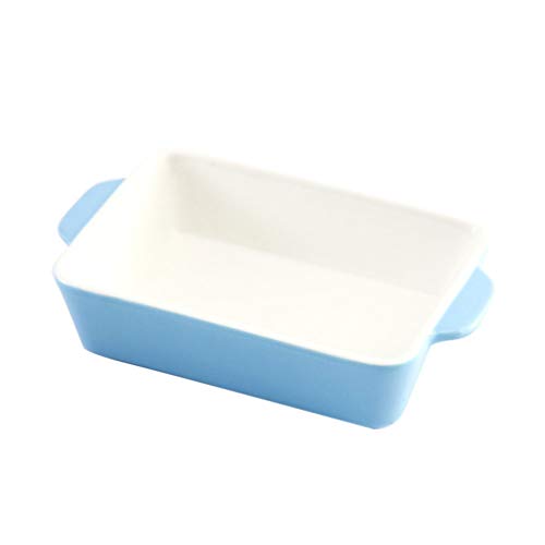HEMOTON Keramische rechthoekige ovenschaal met handvat voor het koken van taarten diner keuken kleine ovenschotel bakservies blauw
