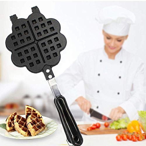 Famyfamy Belge wafelmachine, om zelf te maken, in hartvorm, blarvorm, anti-aanbaklaag, pan, roestvrij staal, ei, wafelmachine