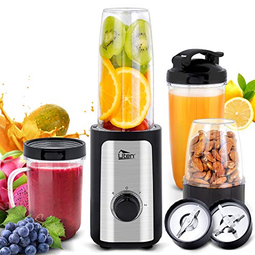 Uten-blender, multifunctionele 1,25 l hoge snelheid 22.000 tpm/min smoothiemaker en ijsbreker met 600 ml draagbare mini-blender en keukenmachine voor sapcentrifuge Fruit Groente 220 W