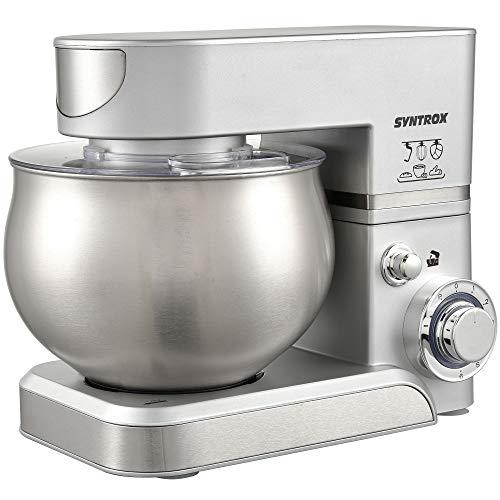 Syntrox Germany KM-5.0L Basic Silver Keukenmachine, kneedmachine, roestvrijstalen container, 5 liter, zilver