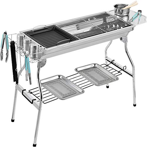 Barbecue Grill, Draagbare Barbecue Houtskool Grill Opvouwbare Houtskool BBQ Grill Set roestvrij staal, Voor 5-10 Personen Familie Tuin Buiten Koken Wandelen