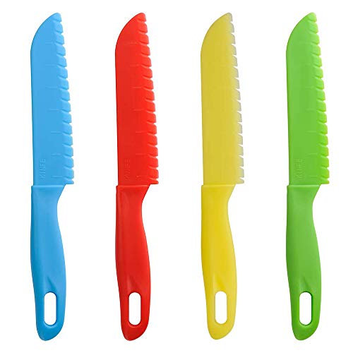 Plastic Kid Keukenmes Set, 4 Pack Kind Veiligheid Mes Kinderen Veilig Koken Messen Nylon Mes voor Brood Fruit Sla Salade BPA-vrij