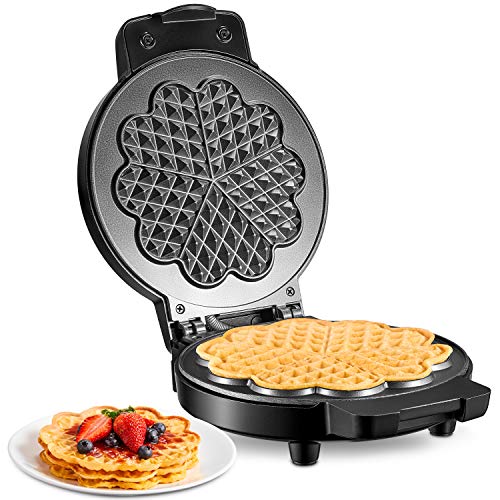 Kealive wafelijzer met antiaanbaklaag, vetopvanggril, 17 cm diameter, wafelmachine voor hartjeswafels, hartwafelijzer, signaallamp, gematteerde metalen behuizing, kealive