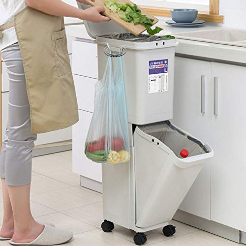 JDBDYA Vuilnisemmer, 35 liter, afvalemmer, afvalemmer, scheidingssysteem, keuken, badkamer, kantoor, afvalcontainer met deksel, vuilnisemmer voor de keuken, geurdichte afvalemmer, afvalscheidingssysteem