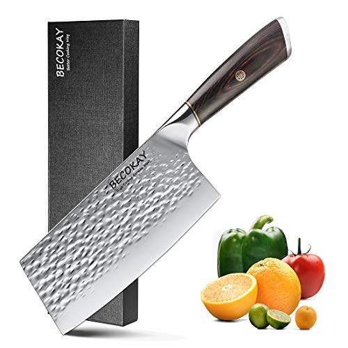 Hakmes Keukenmes Chinees Koksmes 7 Inch Duits High-Carbon Roestvrijstalen Hakmes Mes met Scherp Mes en Full-Tang Pakkawood Handvat voor Keuken & Restaurant
