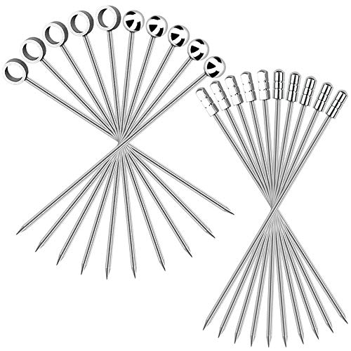 FYSL 20 Stks RVS Cocktail Picks Metalen Martini Spiesjes Olijfdrank Picks Set voor Cocktail Party Barbecue Snacks Vakantie Feest Evenementen, Ring, Cilindrisch, Sferisch, Vierkant