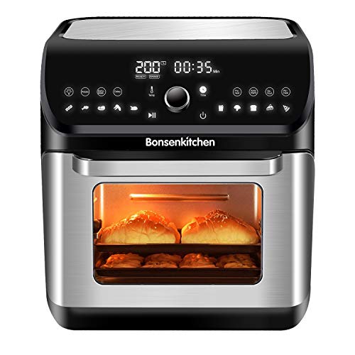 Bonsenkitchen Heteluchtfriteuse 10 l, 10-in-1 heteluchtfriteuse, 1500 W Airfryer mini-oven met digitaal led-touchscreen, droogapparaat, bakken, 6 accessoires & receptenboek