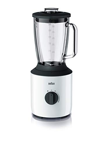 Braun PowerBlend 3 JB 3150 WH blender - 1,5 l glazen mixopzetstuk, keukenhulp voor fijnmalen, pureren en mixen, 800 watt, wit