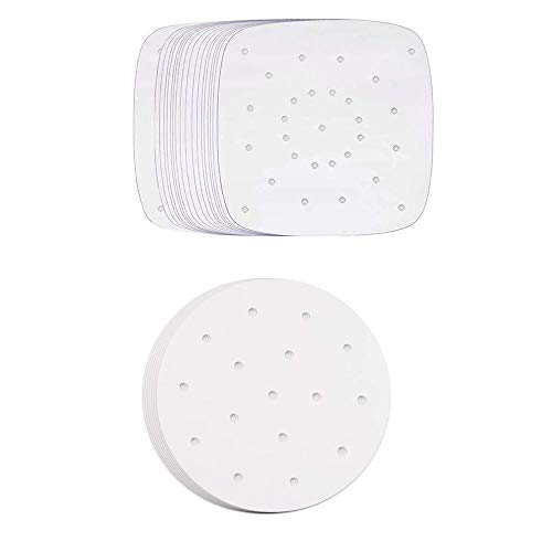 200 Stuks Ronde Luchtfriteuses, Lucht Friteuse Voering Perkamentpapier, Bamboe Stoomboot Papier, voor Air Fryer, Koken, Bakken, Stomen Dessert, Stomen brood (wit)
