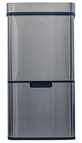 FlinQ Prullenbak Afvalscheiding - 3 Vakken - 72L (2x12 + 48 Liter) - Met Sensor – Design Trio Afvalemmer RVS